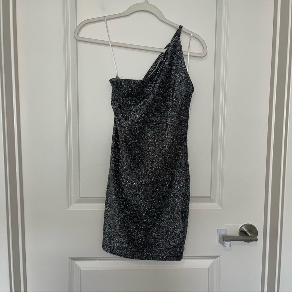 Princess Polly Vee Mini Dress Gray One Shoulder Bodycon Size 6 - Picture 3 of 5